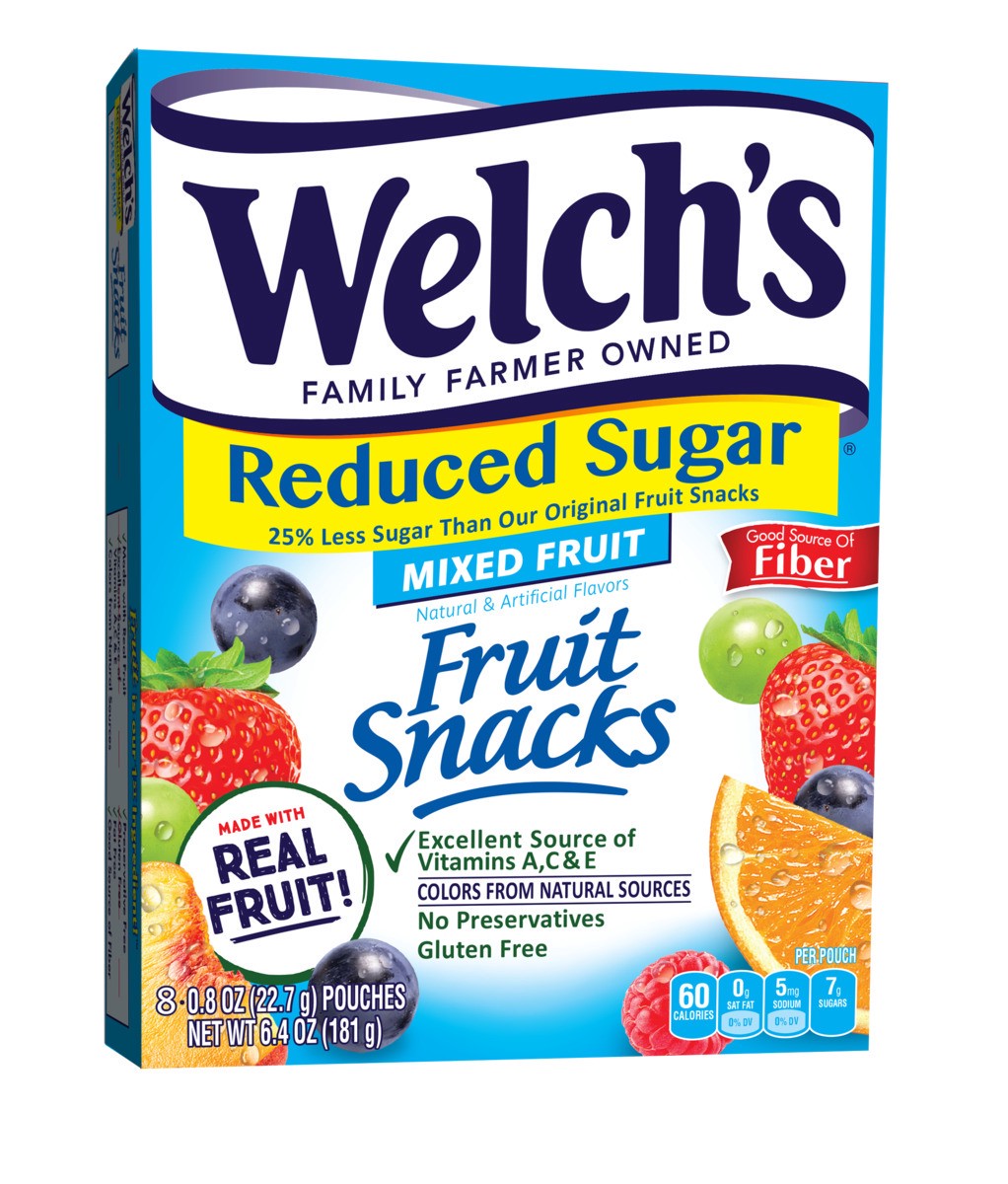 slide 7 of 8, Welch's Fruit Snacks, Reduced Sugar Mixed Fruit, 0.8 Ounces, 8 Pouches, 6.4 oz