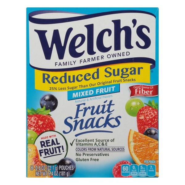 slide 1 of 8, Welch's Fruit Snacks, Reduced Sugar Mixed Fruit, 0.8 Ounces, 8 Pouches, 6.4 oz