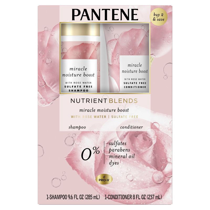 slide 2 of 10, Pantene Sulfate Free Rose Water Shampoo and Conditioner Dual Pack, Nutrient Blends - 17.6 fl oz, 17.6 fl oz
