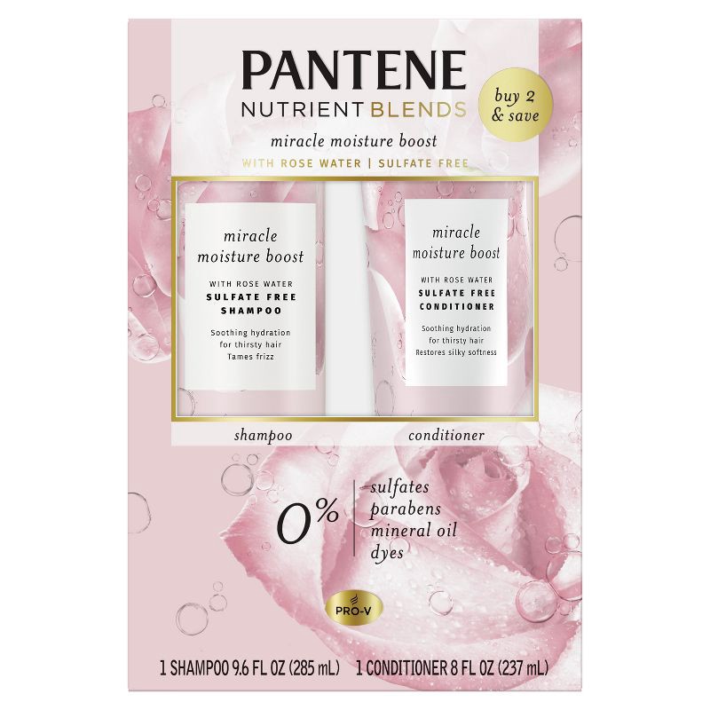 slide 1 of 10, Pantene Sulfate Free Rose Water Shampoo and Conditioner Dual Pack, Nutrient Blends - 17.6 fl oz, 17.6 fl oz