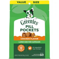 Greenies Chewy Dog Treats Pill Pockets Chicken Capsule Size - 15.8oz/60ct