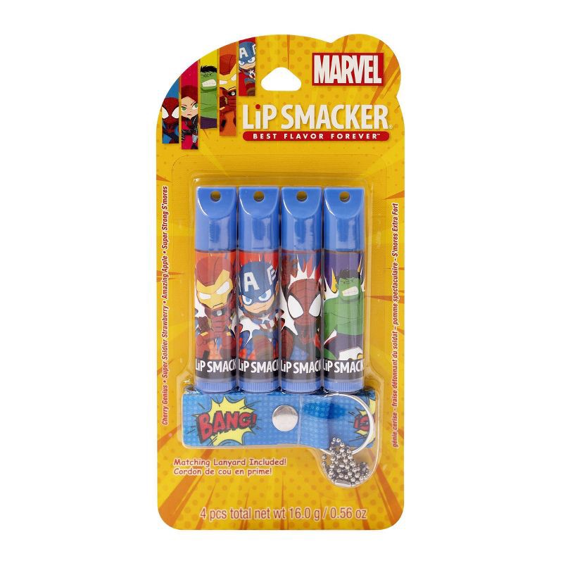 slide 1 of 3, Lip Smacker Lanyard Lip Balm - Marvel - 4pc/0.56oz, 4 ct, 0.56 oz