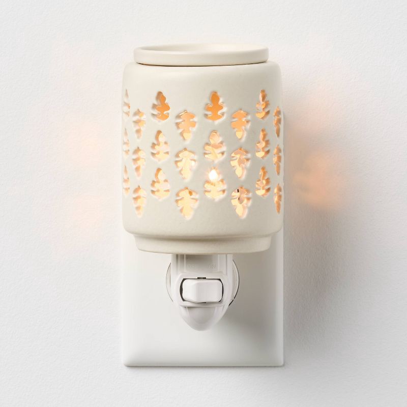 slide 2 of 2, 5" x 3" Paisley Pattern Plug-In Scent Warmer White - Threshold™: Ceramic, Electric, Incandescent Light, 1 ct