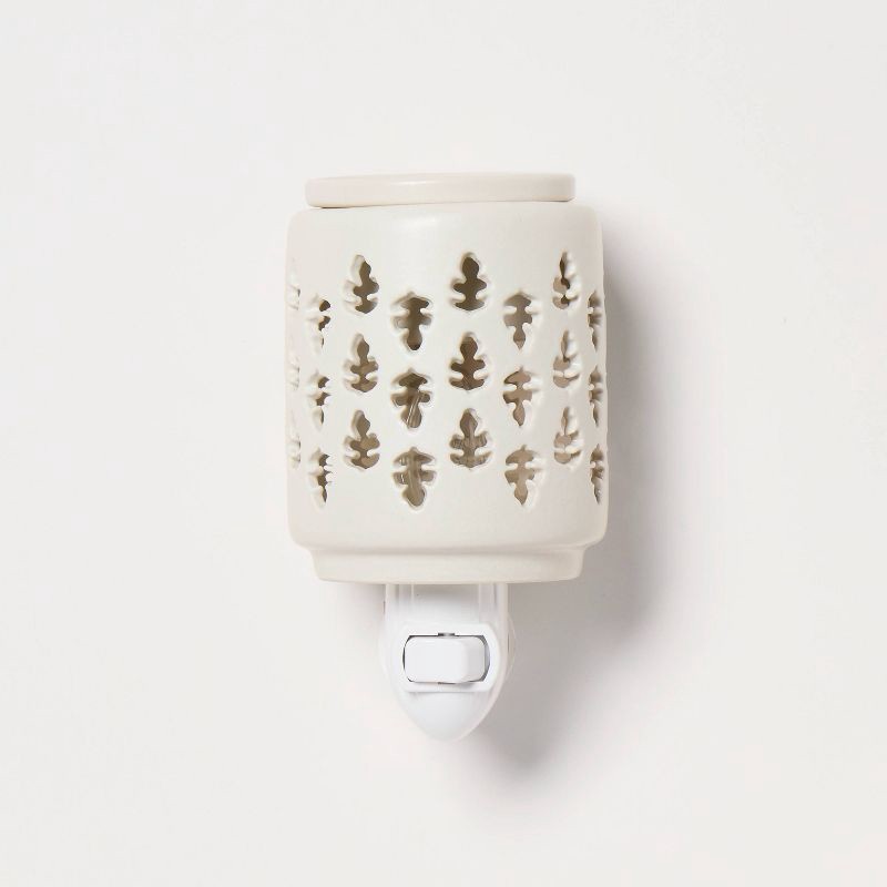 slide 1 of 2, 5" x 3" Paisley Pattern Plug-In Scent Warmer White - Threshold™: Ceramic, Electric, Incandescent Light, 1 ct