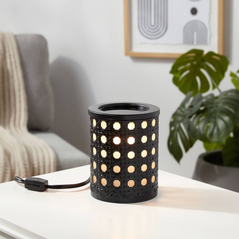 slide 2 of 3, 5.7" x 4.5" Bamboo Lattice Pattern Electric Scent Warmer Black - Threshold™, 1 ct