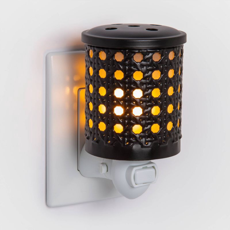 slide 2 of 3, 5.2" x 4.5" Bamboo Lattice Pattern Plug-In Scent Warmer Black - Threshold™: Electric Wax Melts Holder, 1 ct