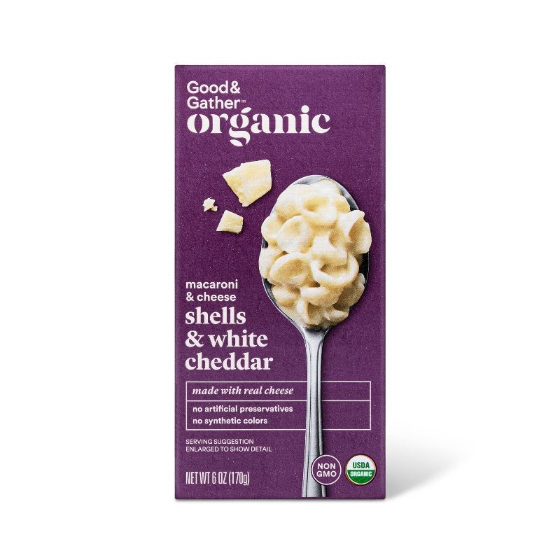 slide 1 of 6, Organic Shells & White Cheddar Macaroni and Cheese - 6oz - Good & Gather™, 6 oz