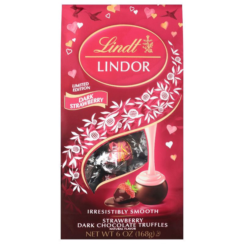 slide 2 of 9, Lindor Valentine's Strawberry Dark Chocolate Truffles - 6oz, 6 oz
