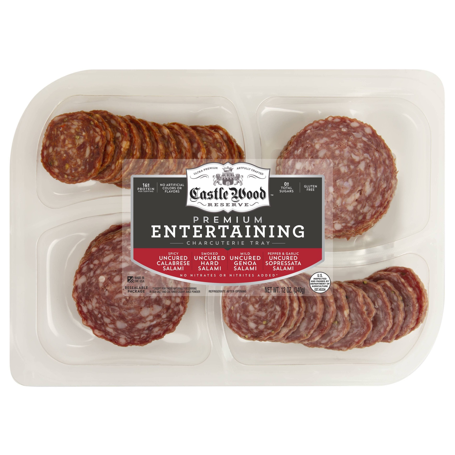 slide 1 of 2, Castle Wood Reserve Charcuterie Tray with Salami Varieties, 12 oz