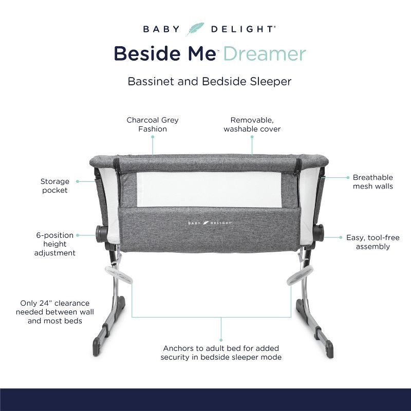 slide 16 of 17, Baby Delight Beside Me Dreamer Bassinet and Bedside Sleeper - Charcoal, 1 ct