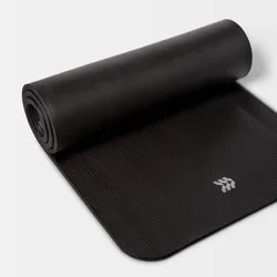 Premium Fitness Yoga Mat 15mm Black - All In Motion™: Nitrile Butadiene Rubber, Solid Pattern