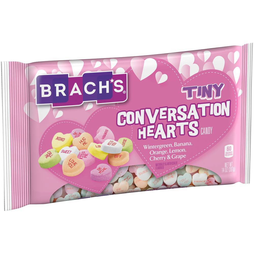 slide 2 of 3, Brach's Tiny Conversation Hearts, Wintergreen, Banana, Orange, Lemon, Cherry, Grape, 14 Ounce, 14 oz