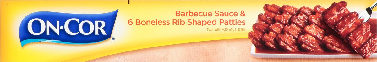 slide 2 of 14, On-Cor Barbecue Sauce & Boneless Rib Shaped Patties 26 oz, 26 oz