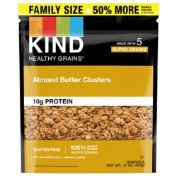 KIND HEALTHY GRAINS Granola, Healthy Snack, Almond Butter Granola Clusters, 10g Protein, Snack Mix, 17 OZ