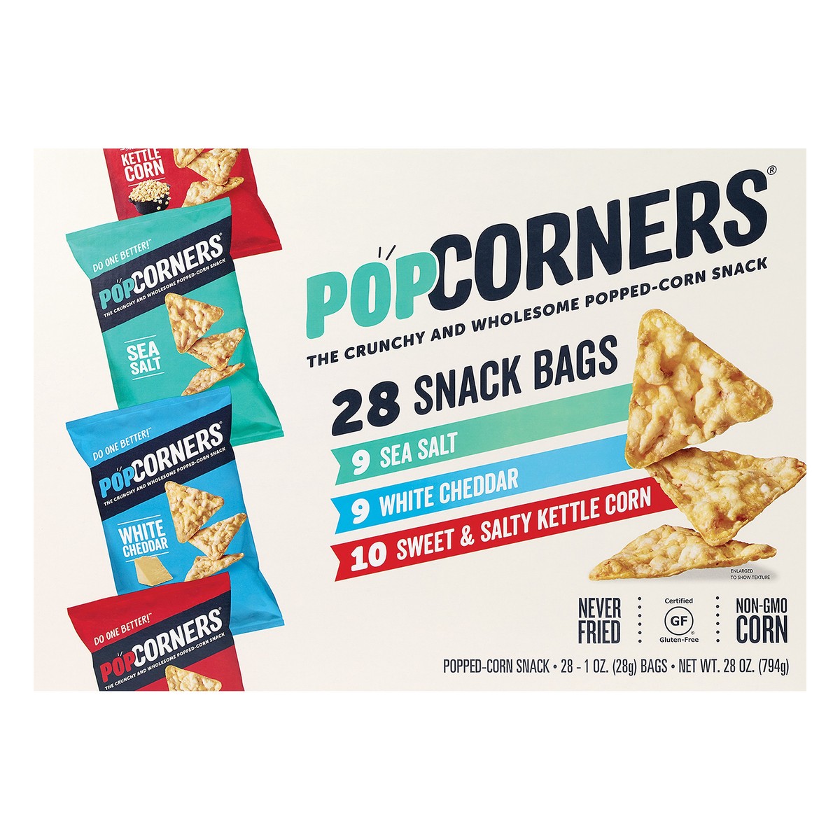 slide 4 of 5, PopCorners Sea Salt/White Cheddar/Sweet & Salty Kettle Corn Popped-Corn Snack 28 ea, 