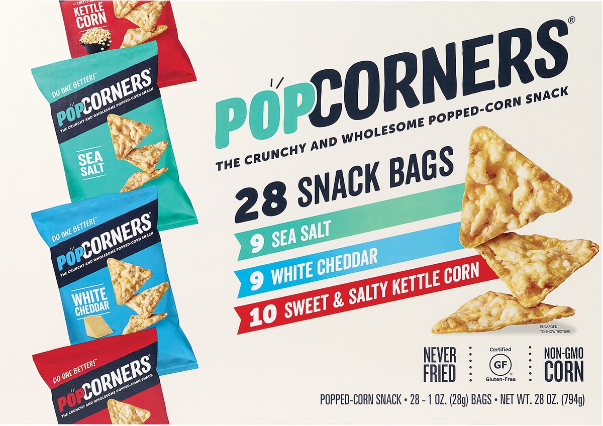 slide 5 of 5, PopCorners Sea Salt/White Cheddar/Sweet & Salty Kettle Corn Popped-Corn Snack 28 ea, 