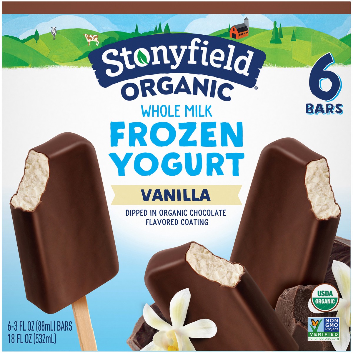 slide 1 of 10, Stonyfield Organic Whole Milk Vanilla Frozen Yogurt Bars 6 ct Box, 18 fl oz