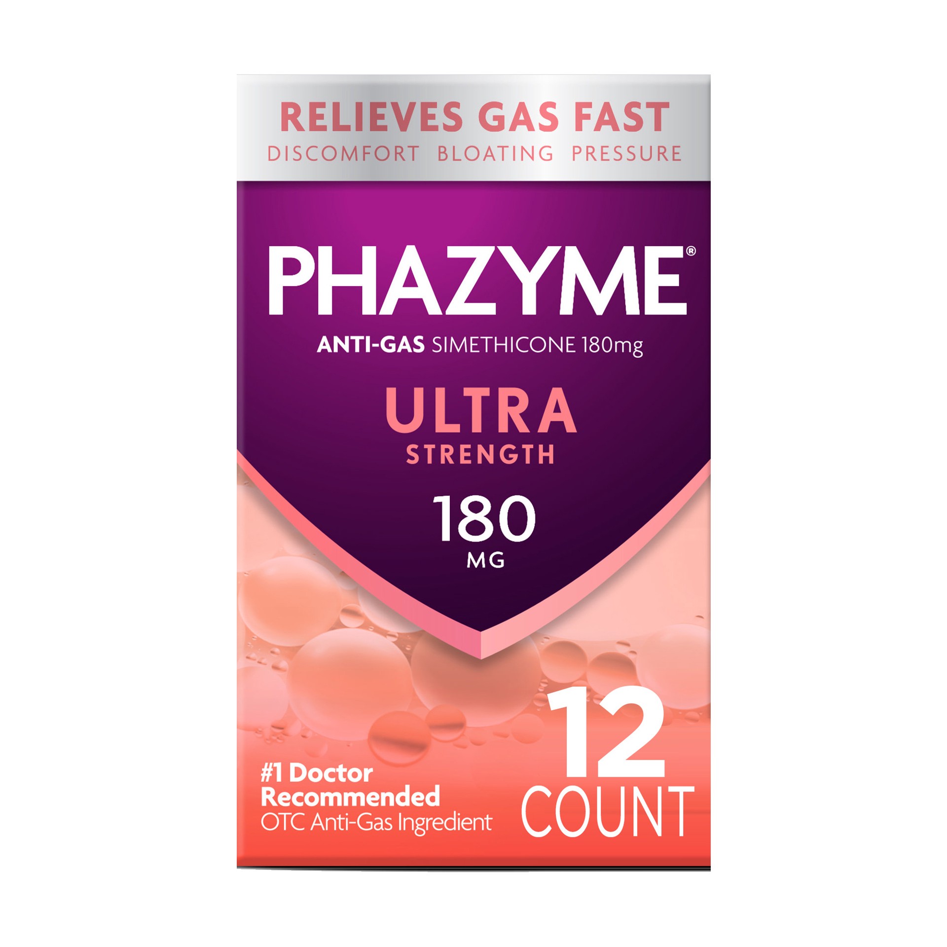 slide 1 of 1, Phazyme Ultra Strength Gas & Bloating Relief, Works in Minutes, 12 Fast Gels, 12 ct