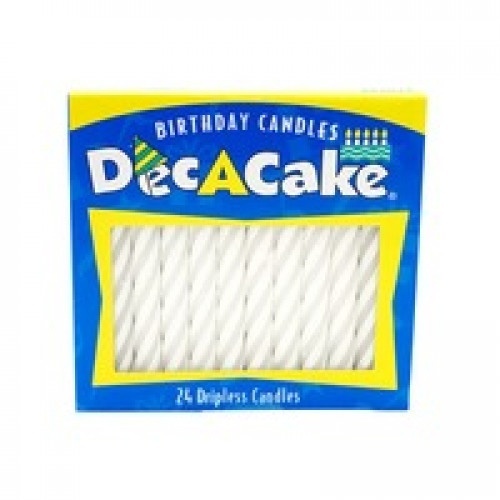 slide 1 of 1, Dec-A-Cake Dripless White Candy Stripe Birthday Candles, 24 ct