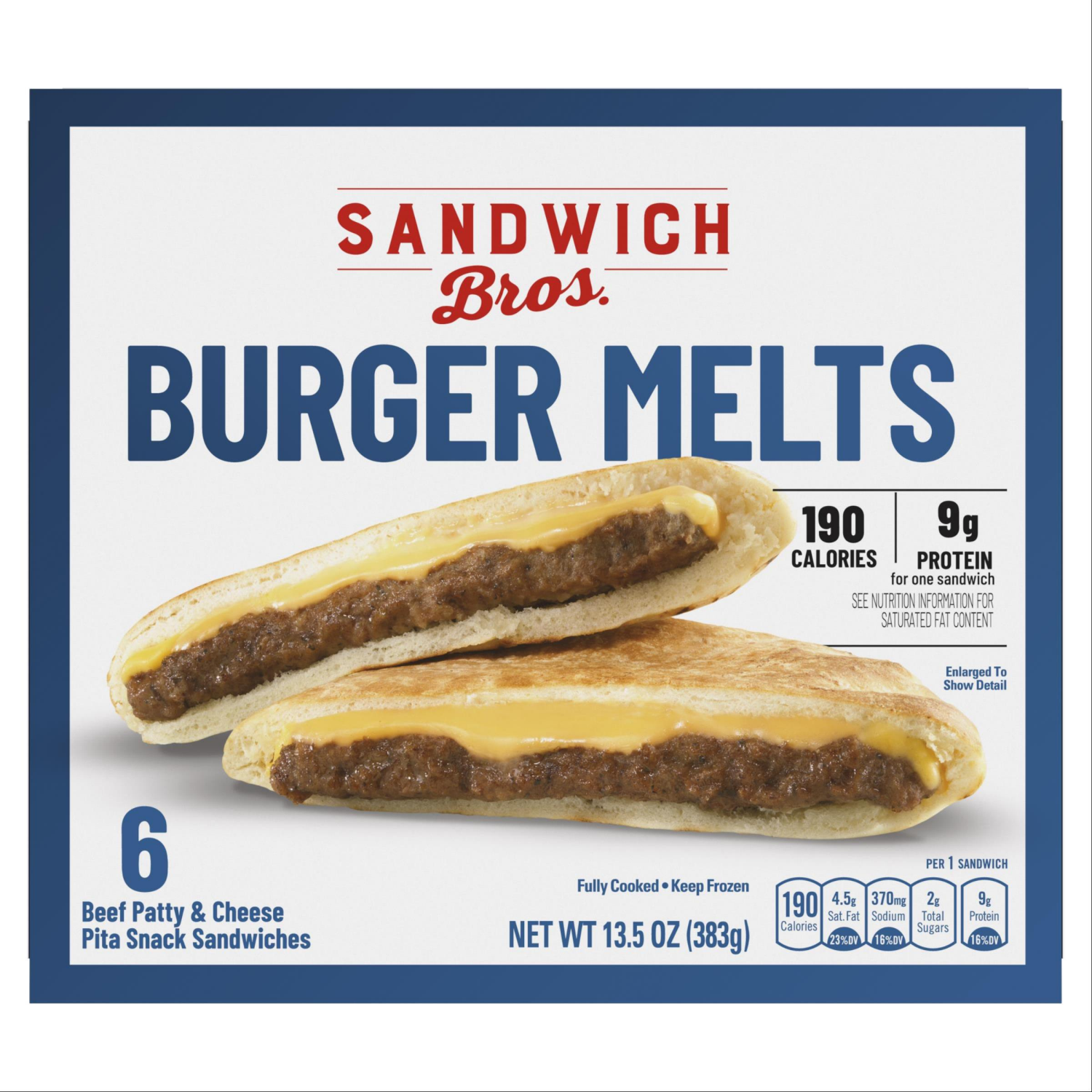 slide 2 of 4, Sandwich Bros. Sandwich Bros Angus Beef Patty Cheeseburger, Frozen Pita Pocket Sandwiches, Frozen Meal, 6 Count, 13.5 oz, 6 ct