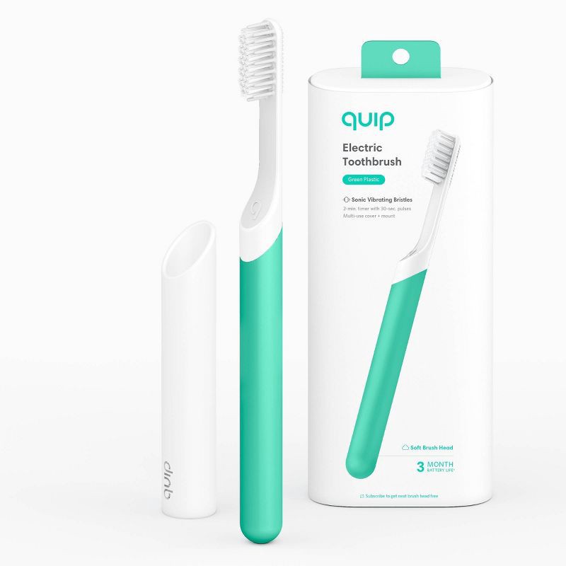 slide 1 of 14, quip Sonic Plastic Electric Toothbrush with Timer & Travel Case/Mount - Green, 1 ct