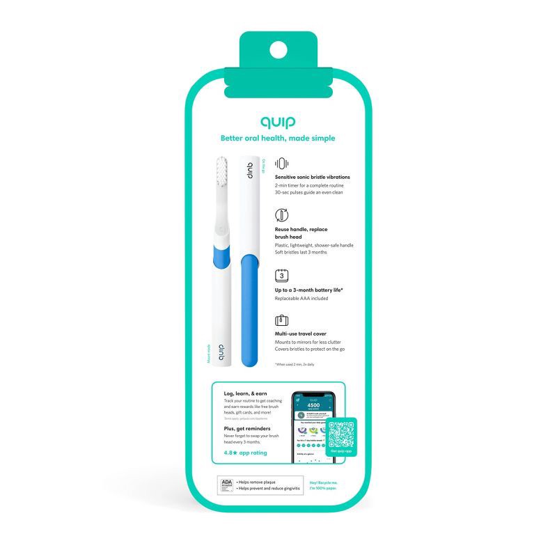 slide 3 of 13, quip Sonic Electric Toothbrush - Plastic | Timer + Travel Case/Mount, 1 ct