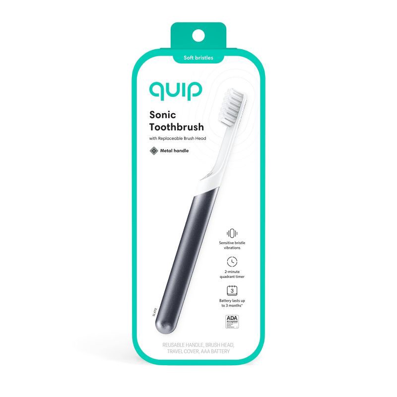 slide 2 of 12, quip Sonic Electric Metal Toothbrush + Travel Case/Mount - Slate, 1 ct