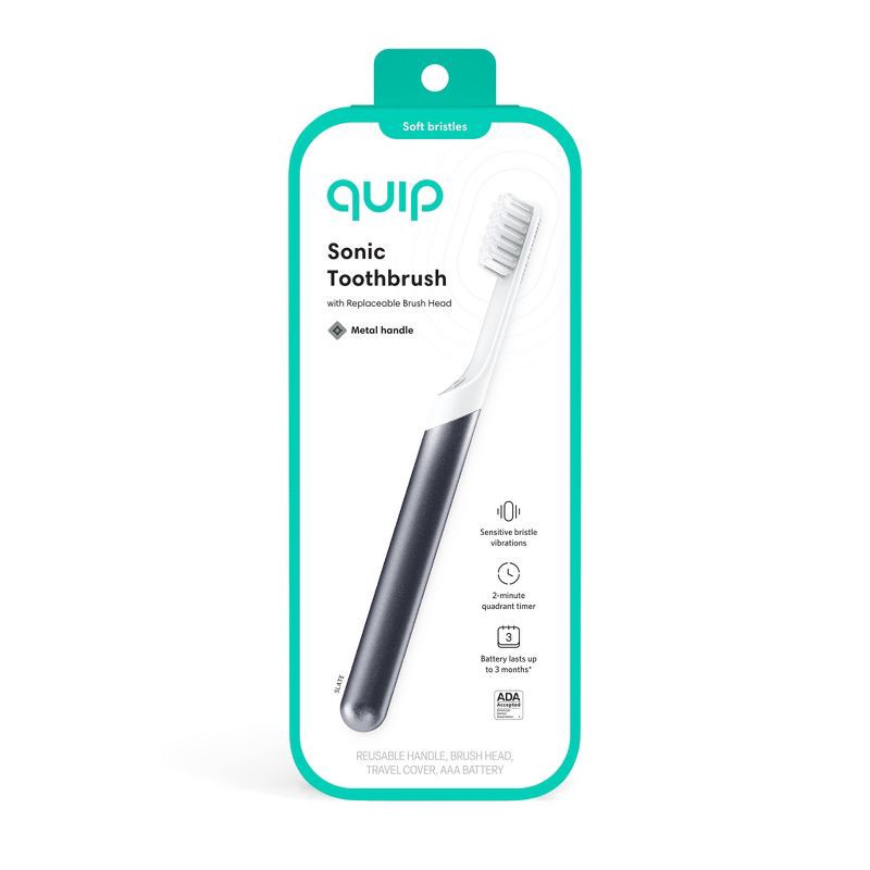 slide 2 of 12, quip Sonic Electric Toothbrush - Metal | Timer + Travel Case/Mount - Slate, 1 ct