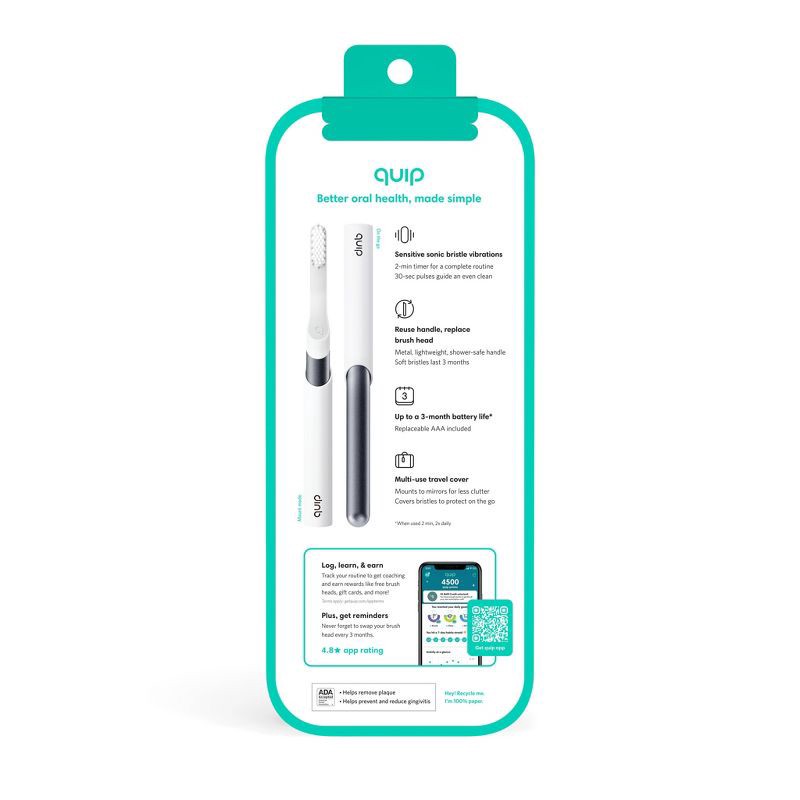 slide 3 of 12, quip Sonic Electric Toothbrush - Metal | Timer + Travel Case/Mount - Slate, 1 ct