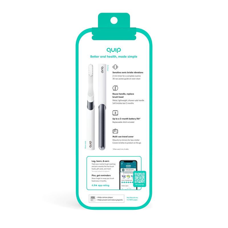 slide 3 of 11, quip Sonic Electric Metal Toothbrush and Travel Case - Slate, 1 ct