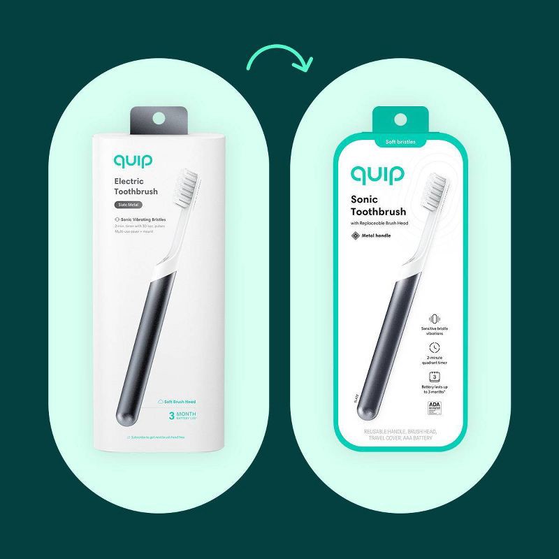 slide 4 of 12, quip Sonic Electric Metal Toothbrush + Travel Case/Mount - Slate, 1 ct