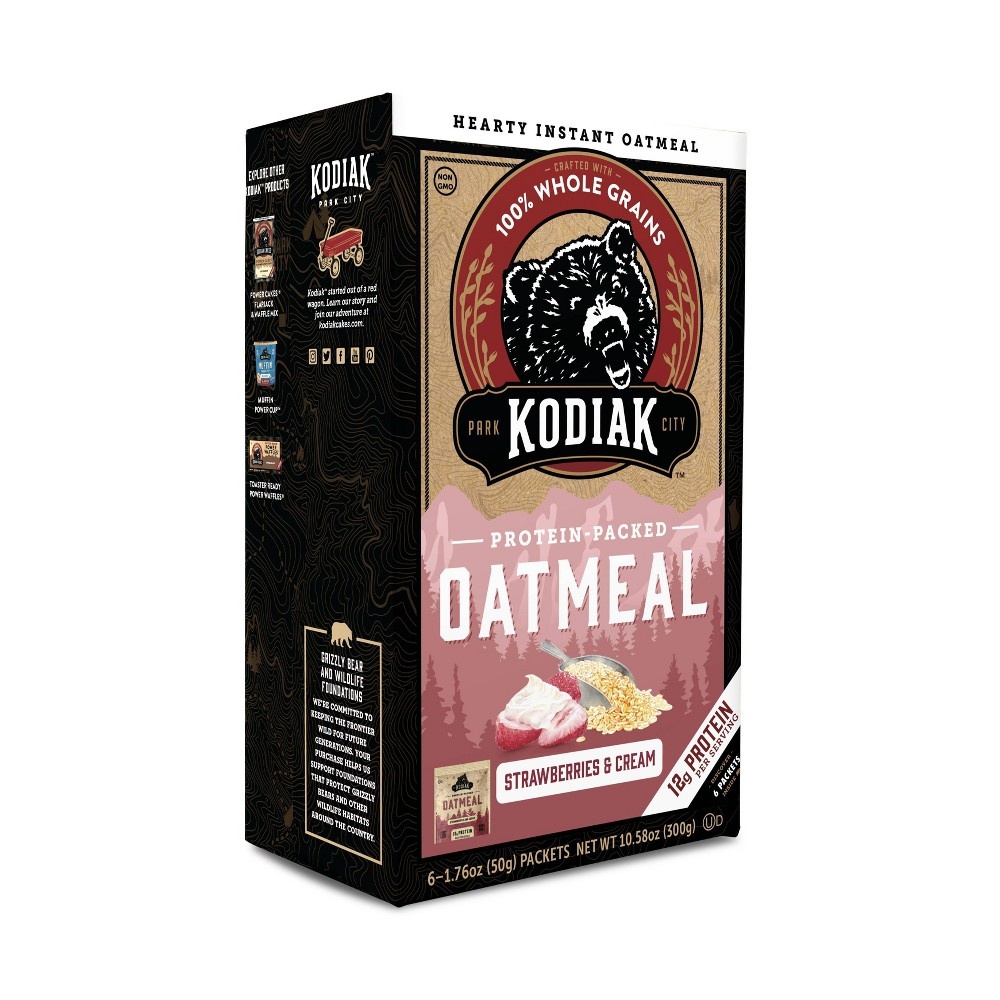 slide 6 of 6, Kodiak Cakes Kodiak Protein-Packed Instant Oatmeal Strawberries & Cream - 6ct, 6 ct