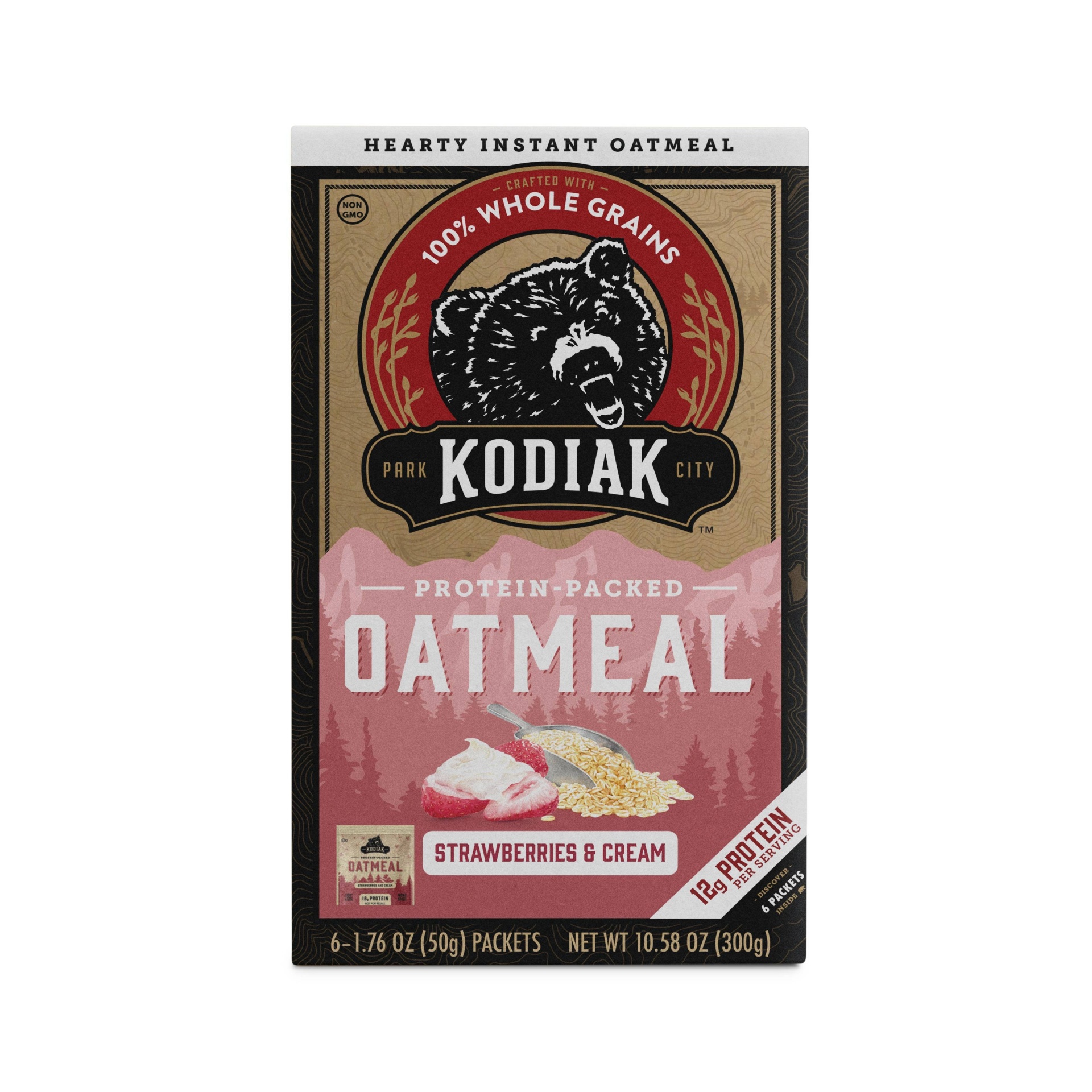 slide 1 of 6, Kodiak Cakes Kodiak Protein-Packed Instant Oatmeal Strawberries & Cream - 6ct, 6 ct