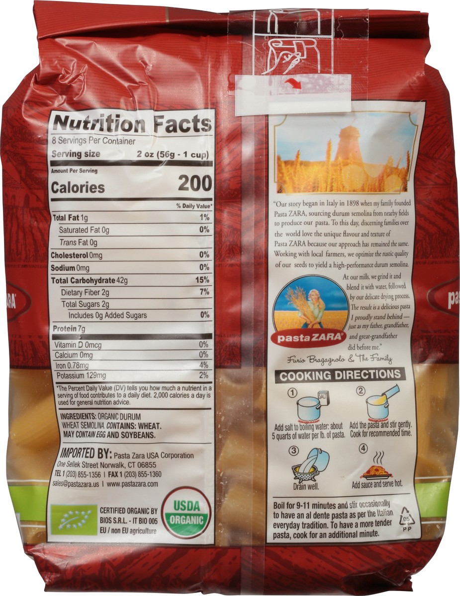 slide 11 of 11, pastaZARA No. 43 Organic Rigatoni 16 oz, 1 lb