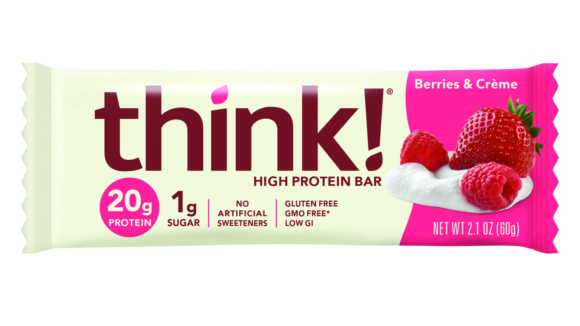 slide 1 of 1, thinkThin High Protein Bar Berries & Creme, 2.1 oz