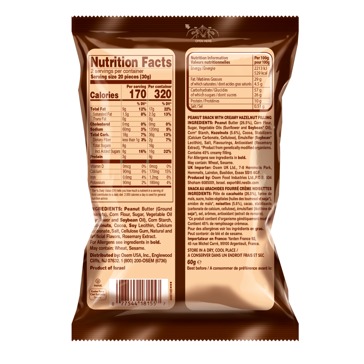 slide 2 of 2, Bamba Peanut Butter Puffs with Creamy Hazelnut Filling 2.1 oz, 2.1 oz