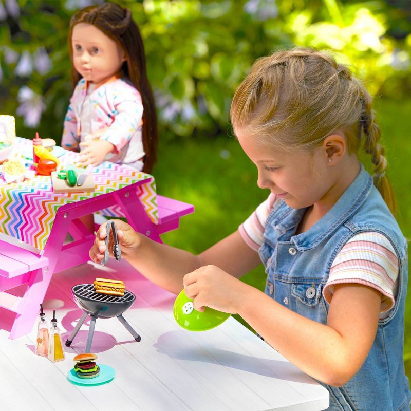 slide 3 of 5, Our Generation Picnic Table Set with Play Food Accessories for 18" Dolls - Pink, 1 ct