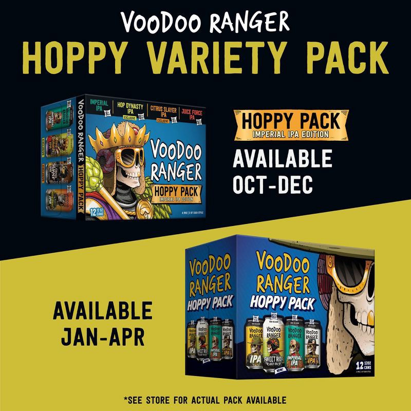 slide 2 of 6, New Belgium Voodoo Ranger Hoppy IPA Variety Pack Beer - 12pk/12 fl oz Cans, 12 ct; 12 fl oz