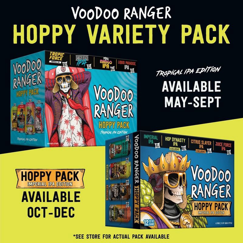 slide 2 of 6, New Belgium Voodoo Ranger Hoppy IPA Variety Pack Beer - 12pk/12 fl oz Cans, 12 ct; 12 fl oz