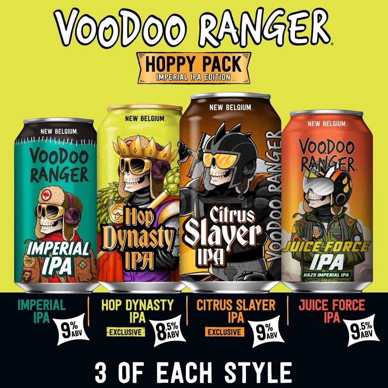 slide 3 of 6, New Belgium Voodoo Ranger Hoppy IPA Variety Pack Beer - 12pk/12 fl oz Cans, 12 ct; 12 fl oz