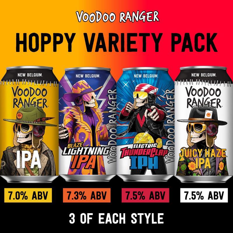 slide 4 of 8, New Belgium Voodoo Ranger Hoppy Variety Pack Beer - 12pk/12 fl oz Cans, 12 ct; 12 fl oz