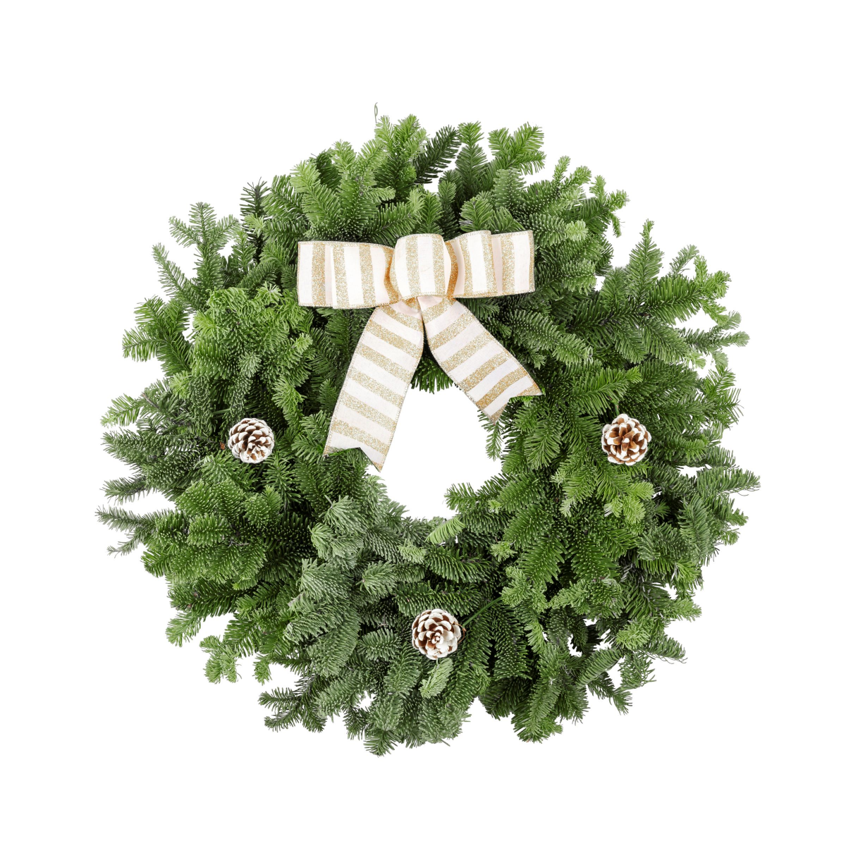 slide 1 of 1, Fresh Evergreen Decorated Wreath with Pinecones & Bow, 22", 1 ct