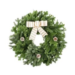Fresh Evergreen Decorated Wreath with Pinecones & Bow, 22"