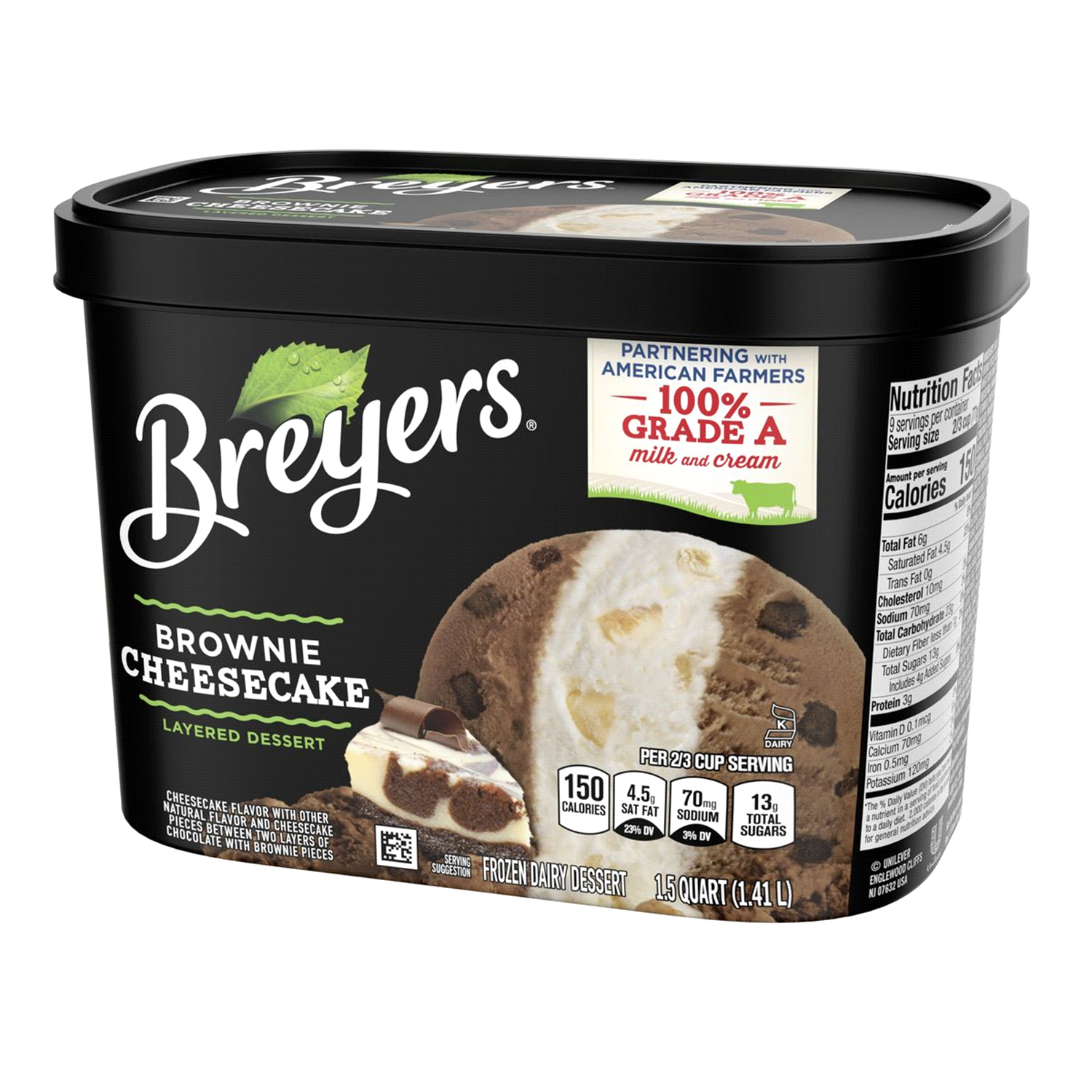 slide 5 of 5, Breyers Layered Dessert Brownie Cheesecake Frozen Dairy Dessert 1.5 qt, 48 oz