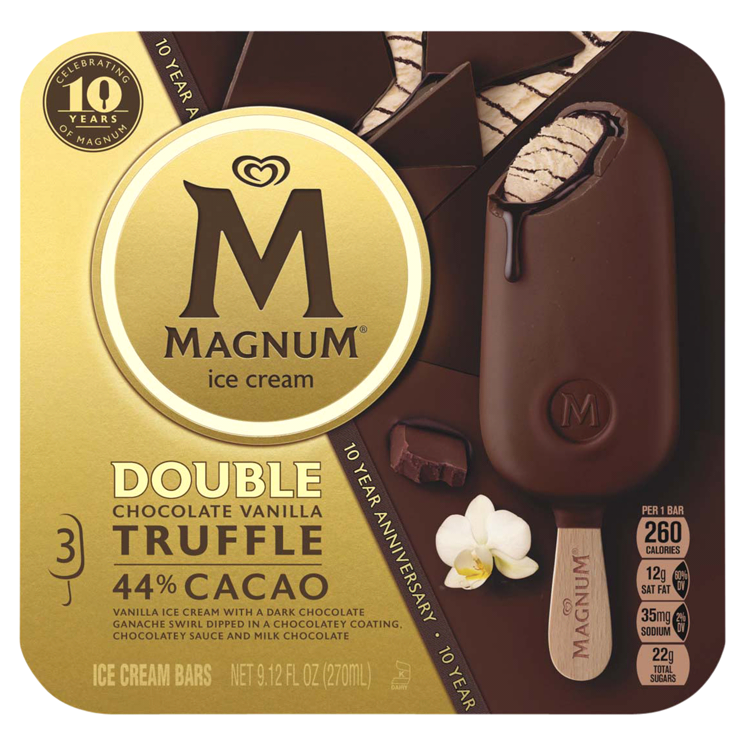 slide 2 of 2, Magnum Ice Cream Bars Double Chocolate Vanilla Truffle, 9.12 oz, 3 Count, 9.12 oz
