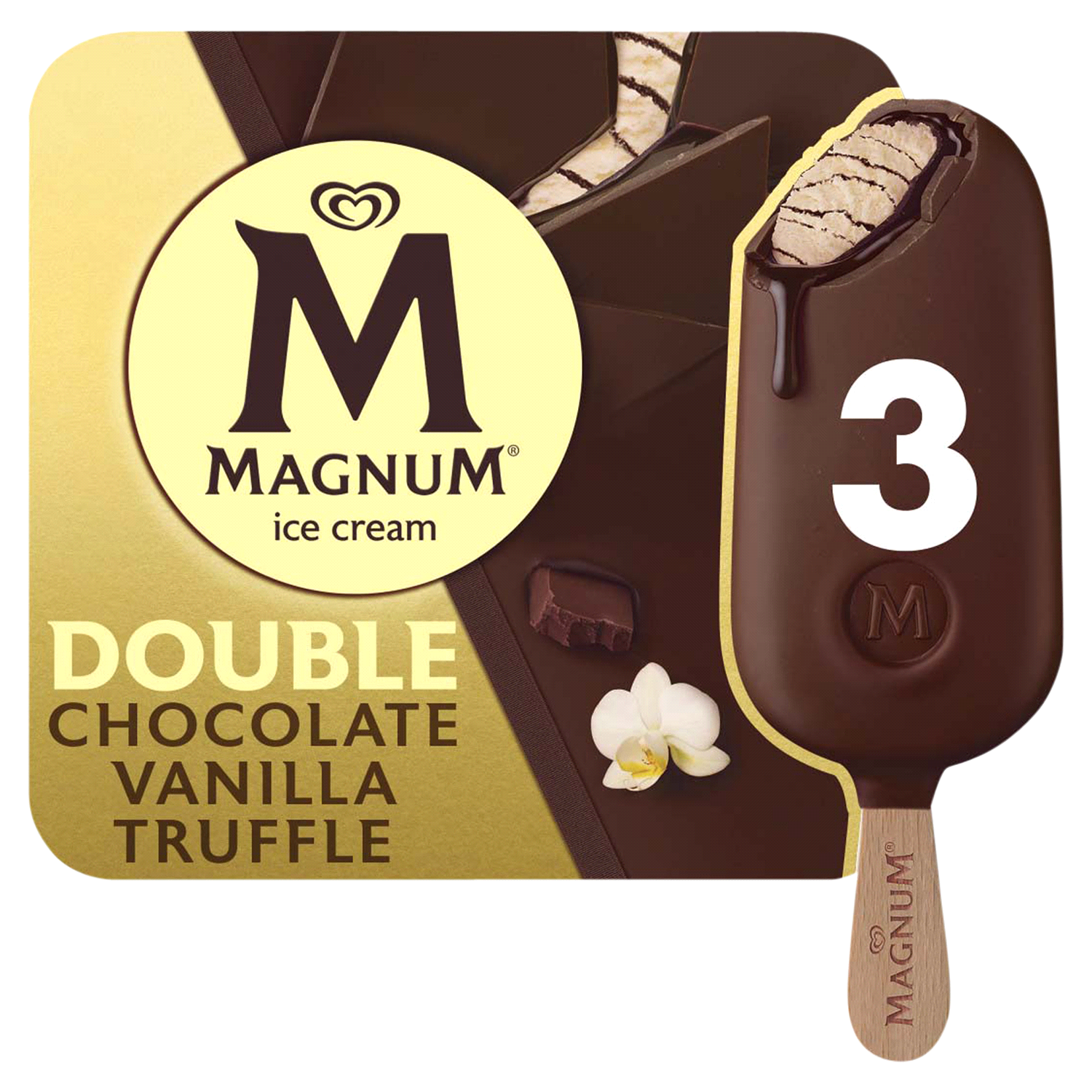 slide 1 of 2, Magnum Ice Cream Bars Double Chocolate Vanilla Truffle, 9.12 oz, 3 Count, 9.12 oz