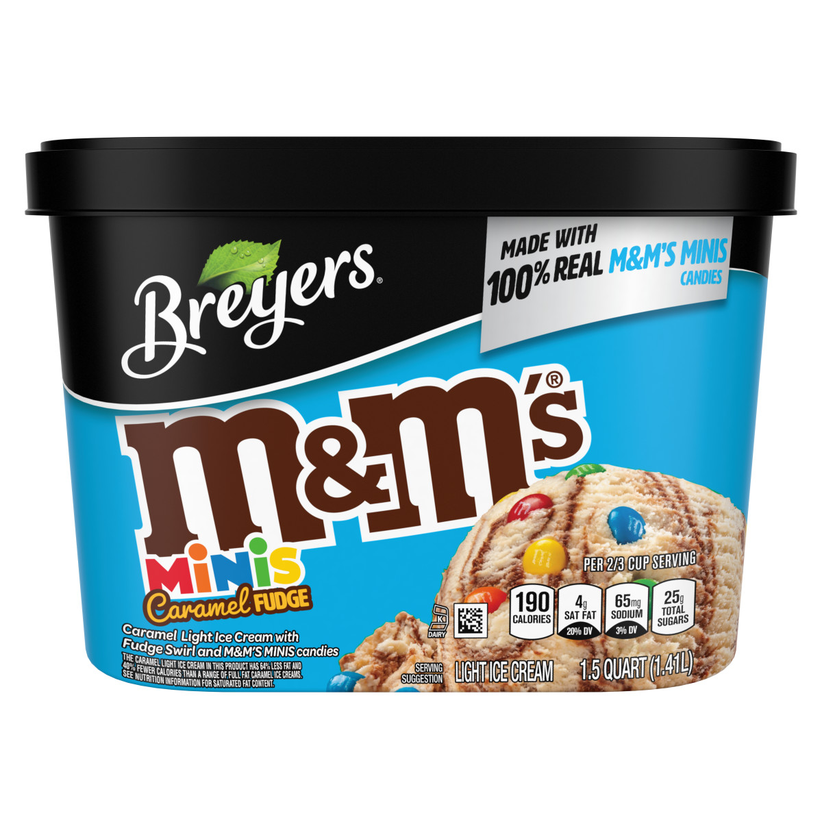 slide 2 of 4, Breyers Light Ice Cream M&M'S Caramel Fudge 48 oz, 1.5 qt