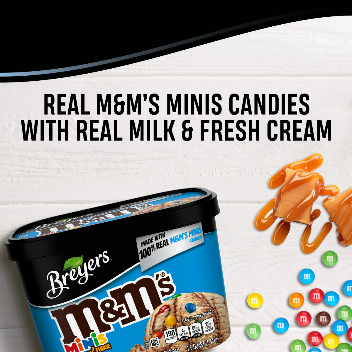 slide 3 of 4, Breyers Light Ice Cream M&M'S Caramel Fudge 48 oz, 1.5 qt