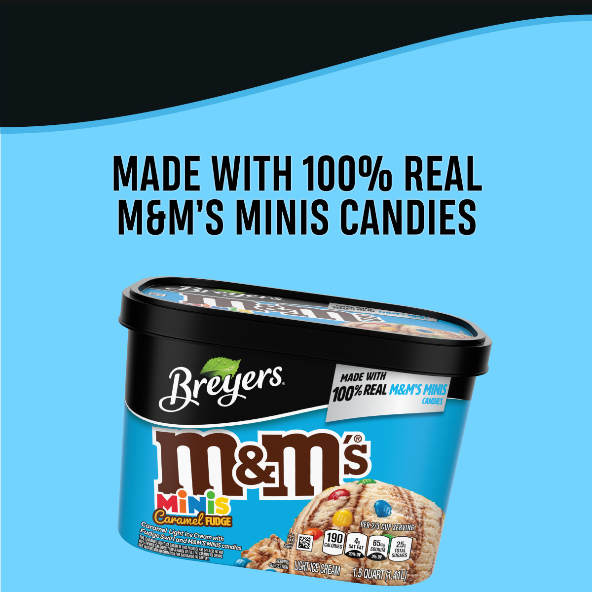 slide 4 of 4, Breyers Light Ice Cream M&M'S Caramel Fudge 48 oz, 1.5 qt