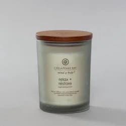 Frosted Glass Relax + Restore Lidded Jar Candle Light Gray 8.8oz - Mind & Body by Chesapeake Bay Candle: Herbal Sage, Sweet Mandarin